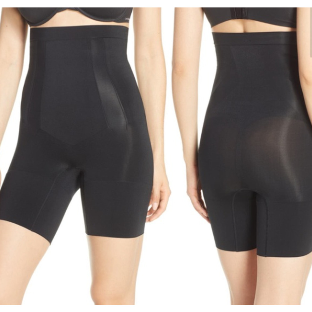 Spanx Black OnCore Shape Wear High Waisted Mid Thigh Shorts Size Large